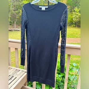 Diane von Furstenberg Black Wool Blend Women’s Body-con Lace Dress